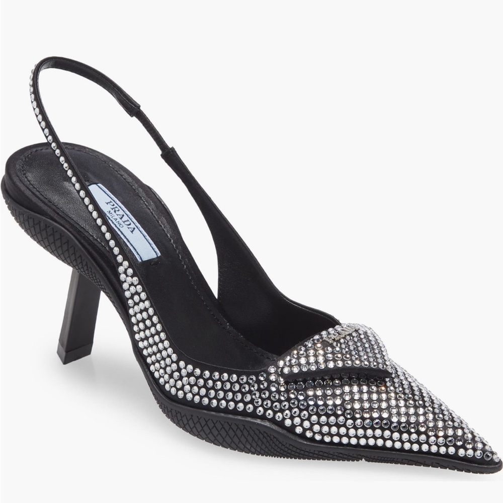 Prada Crystal embellished pointer toe slingback pump